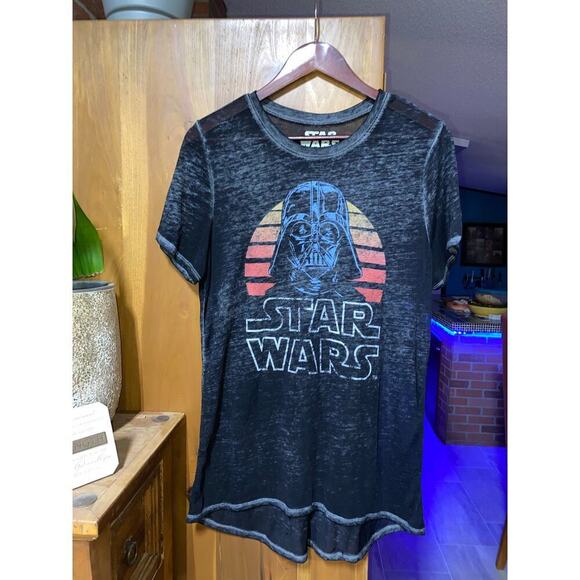 Star Wars Darth Vader Retro Sun/Moon Burnout sheer Black T-Shirt Women’s Size XL - Picture 1 of 4